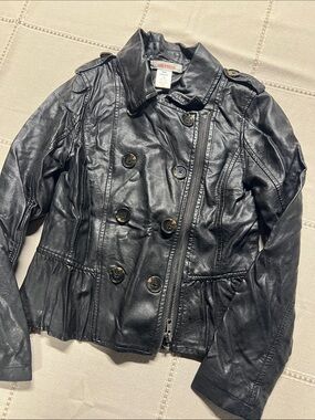 Joe Fresh Black Faux Leather Double-Breasted Jacket